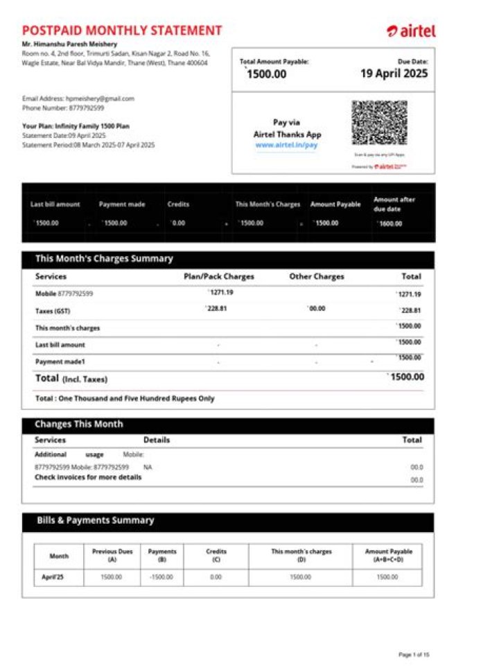 How can I check my Airtel postpaid bill?