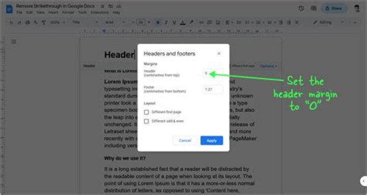 How do I change the header and footer in Google Docs?
