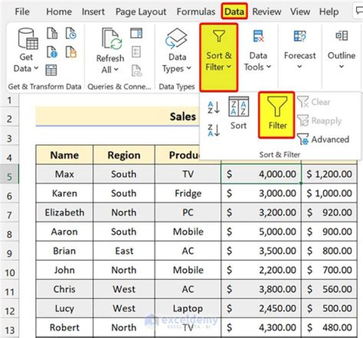 How do I enable sort and filter in Excel 2007?