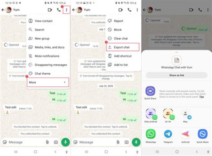 How do I export WhatsApp messages?