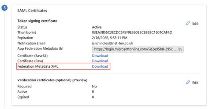 How do I get federation metadata XML?