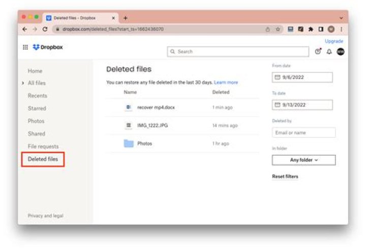 How do I recover files deleted from Dropbox after 30 days?