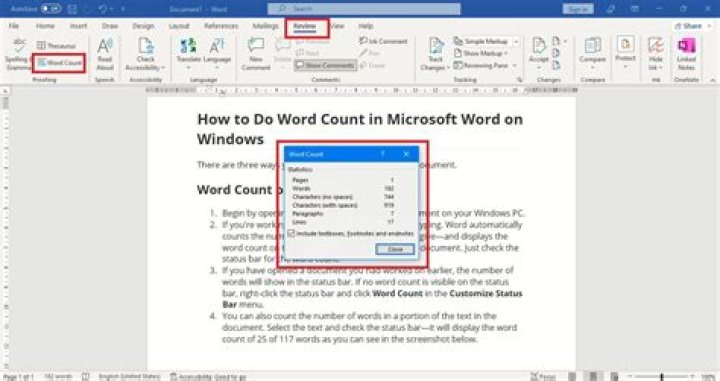 How do you change the word count on Microsoft Word?