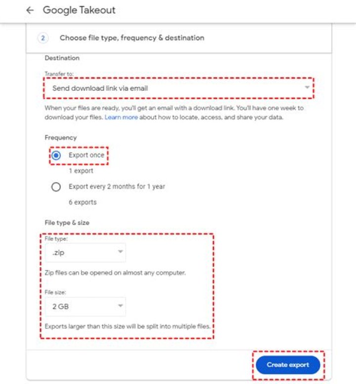 How long does it take for Google Takeout?