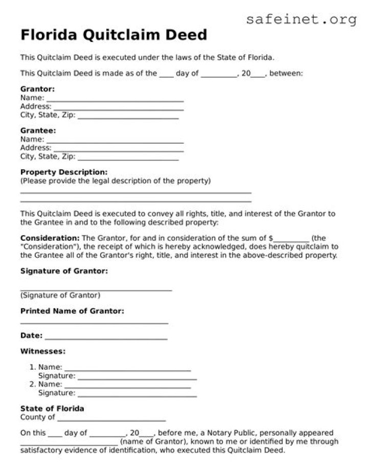 How much is a quitclaim deed in Florida?