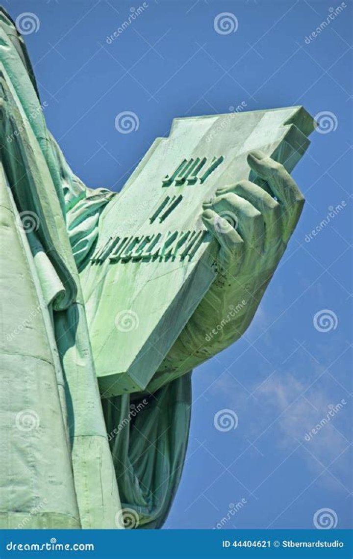 In which hand does the Statue of Liberty hold a tablet?