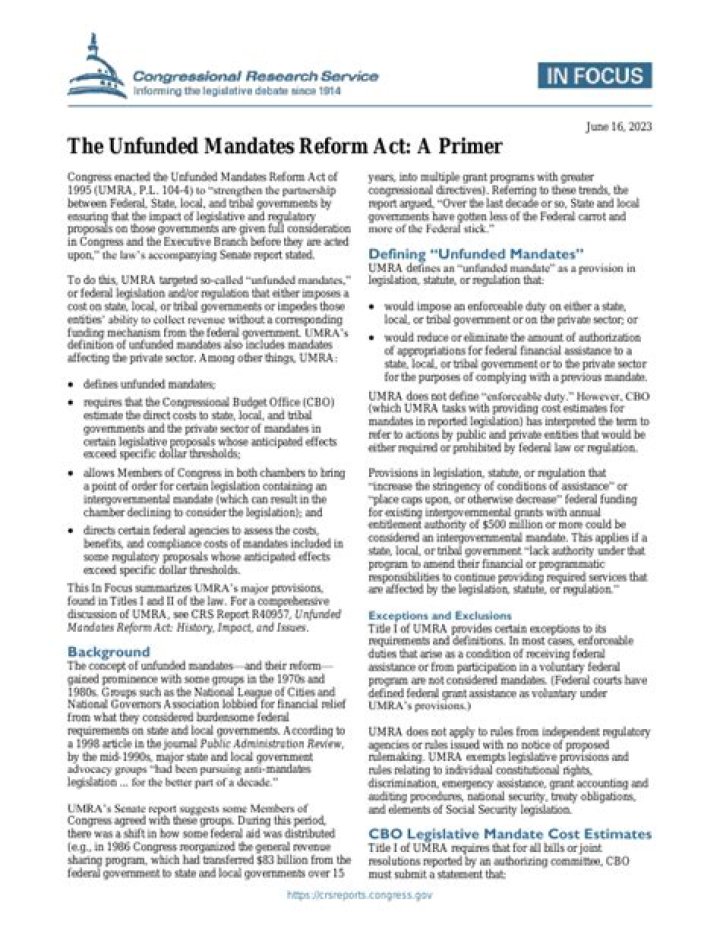What did the Unfunded Mandates Reform Act do?