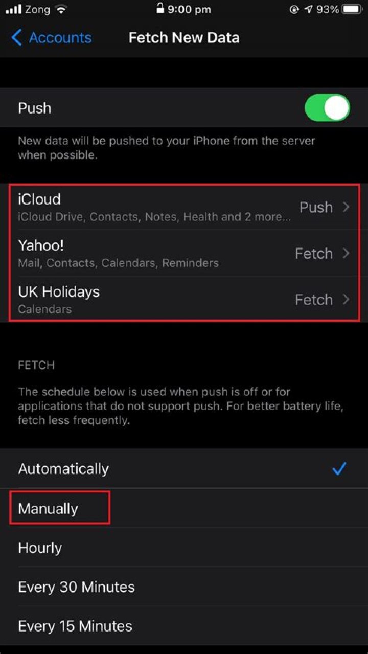 What does fetch automatically mean on iPhone?
