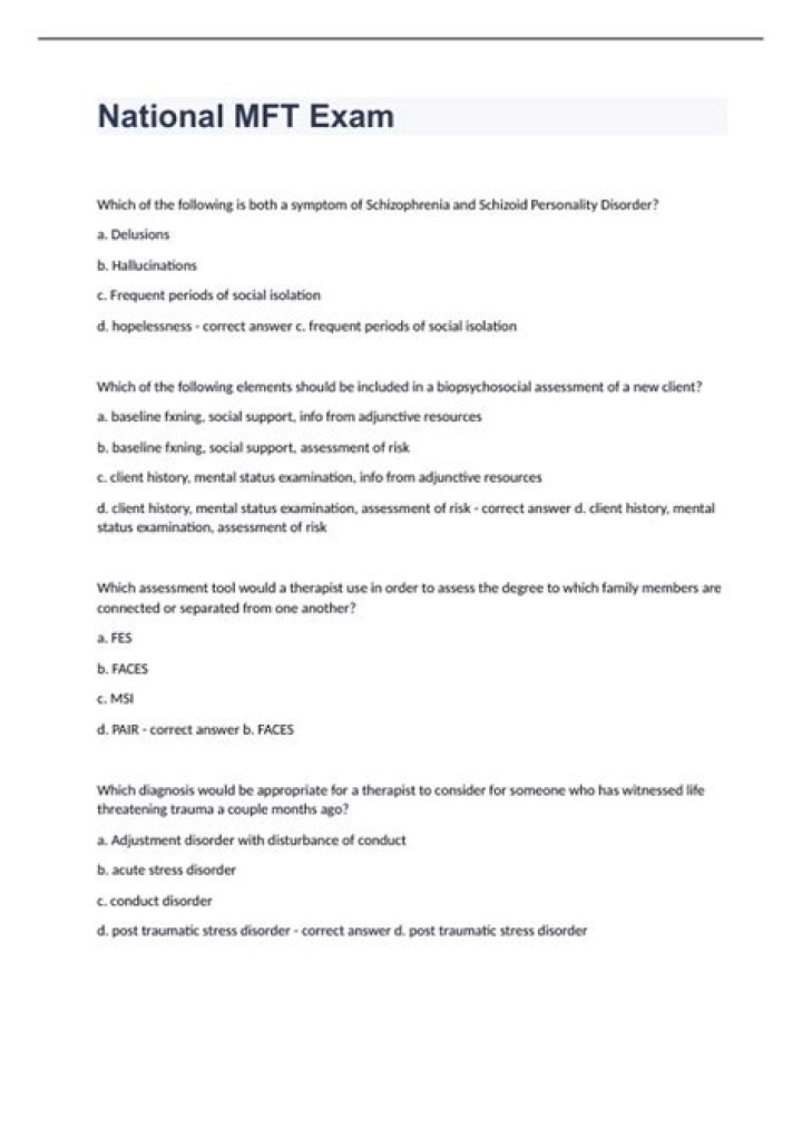 What is a passing score on the National MFT exam?
