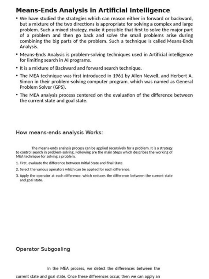 What is an example of means ends analysis?