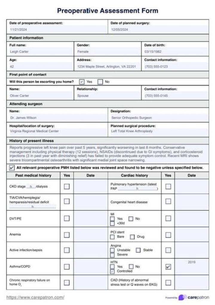 What is pre operative assessment?