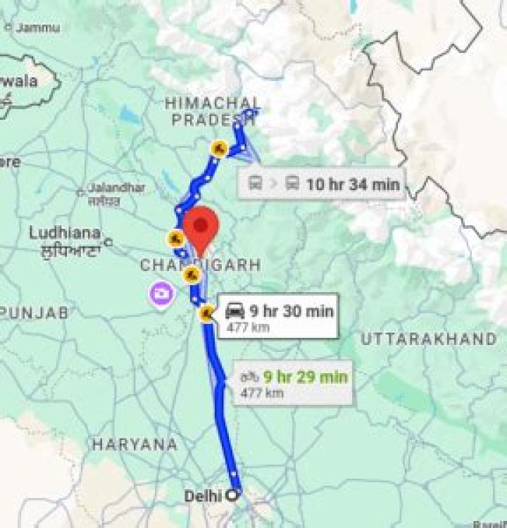 What is the distance between Delhi to Srinagar?
