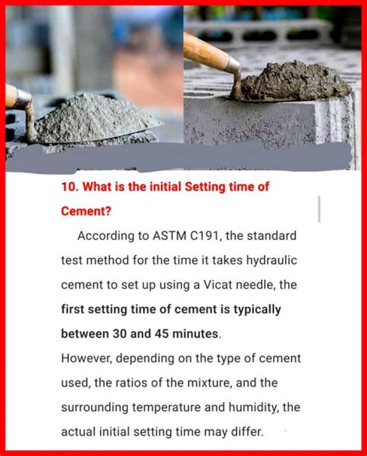 What is the importance of setting time of cement?
