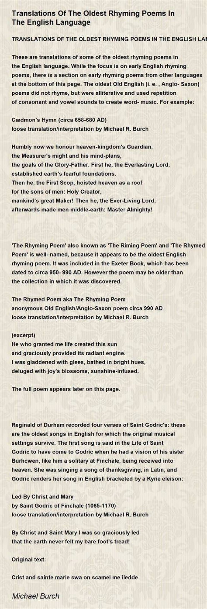 What is the oldest poem in English?