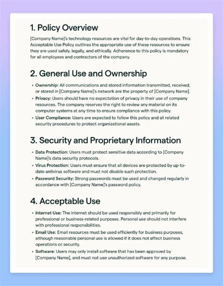 What might a company put in its own acceptable use policy?