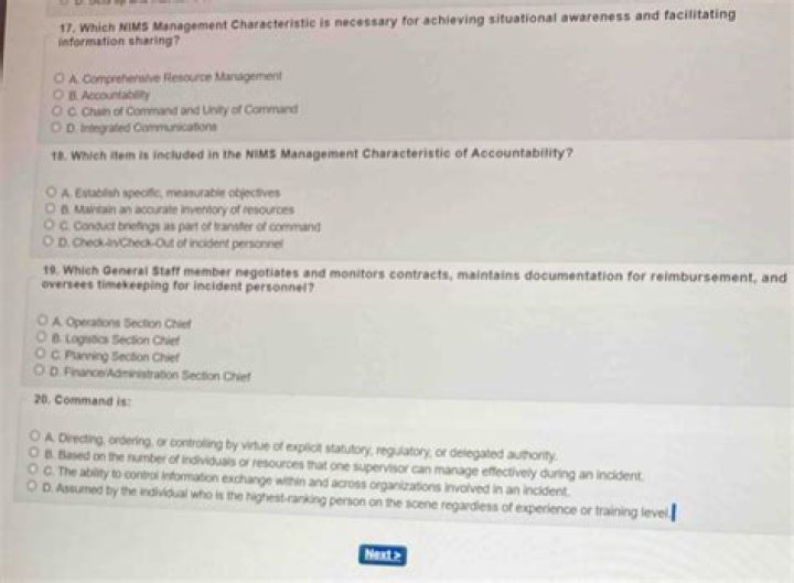 Which item is included in the NIMS management characteristic?
