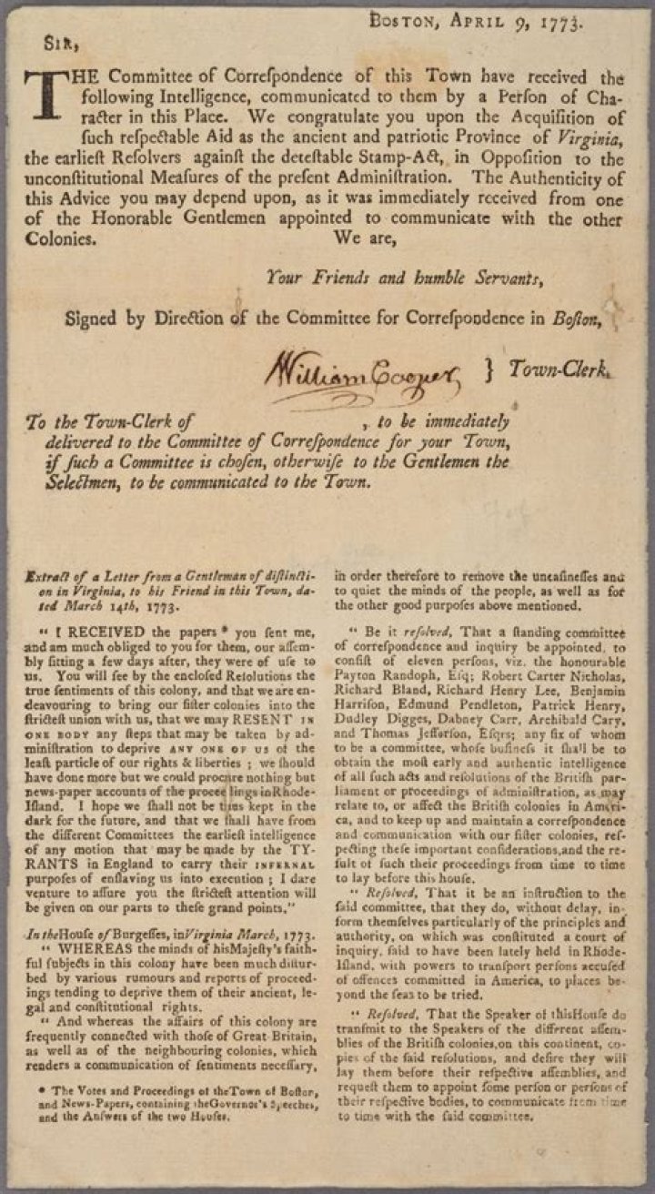 Who was involved in the Committee of Correspondence?