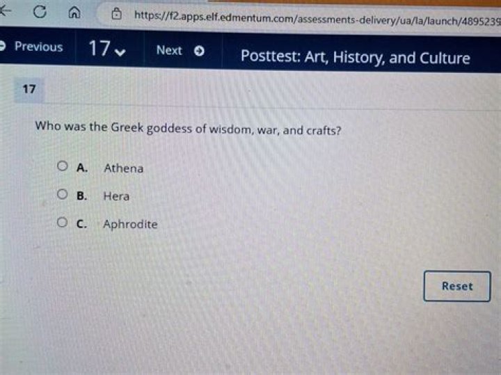 Who was the Greek goddess of wisdom War and crafts?